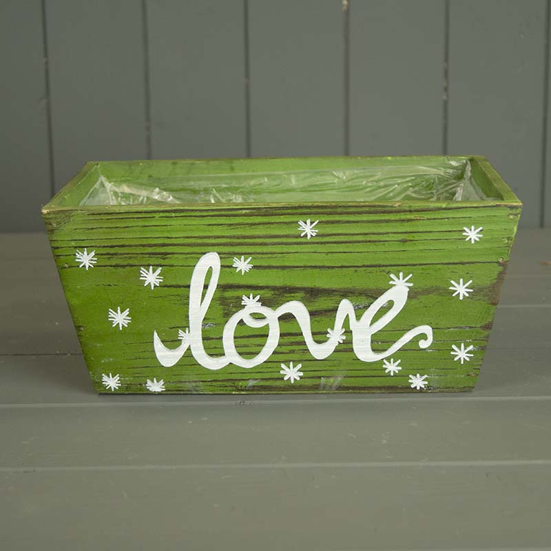 Green Wooden Plastic Lined Trough with Love Word detail page